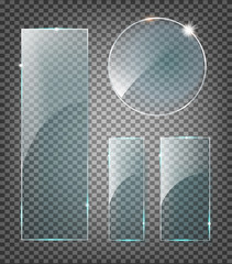 Vector modern transparent glass plates set on sample background. Eps10