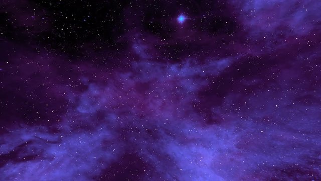 Colorful nebula and twinkling stars, universe, traveling through imaginary blue nebula and star fields in deep space, dynamic background, animation, abstract illustration