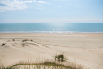 Fototapeta na wymiar Blur background sand dunes on the seaside in summer sun day.