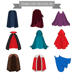 Diffeerent cloaks color flat icons set - obrazy, fototapety, plakaty