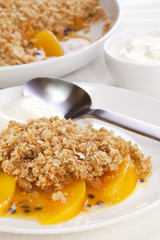 Crumble with Peach and Passion Fruit