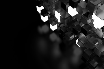 3d render abstract background.  A stack of cubes with different materials. Grid structure made of square geometry form. Digital Concept. 3D cube`s grid.