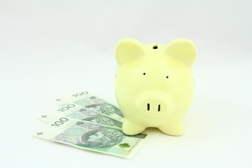 Oszczędności - banknoty odkładane do skarbonki