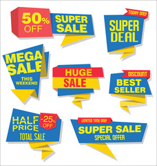 Modern sale stickers and tags blue collection 