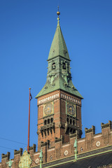 Fototapeta na wymiar Beautiful architectural fragments of the ancient City Hall (Radhus) in Copenhagen, Denmark.