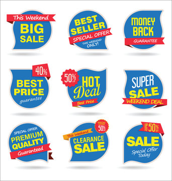 Modern sale stickers and tags blue collection 