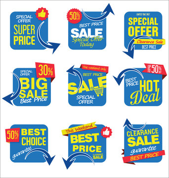 Modern sale stickers and tags blue collection 