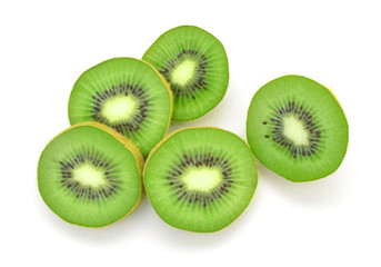 Fototapeta premium Kiwi fruit sliced segments isolated on white background cutout