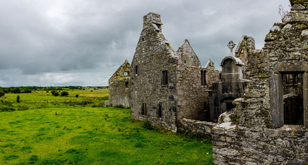 Landscapes of Ireland. Ruins of Ross Errilly Friary Convent in Galway County. National Monument and best preserved monastery.