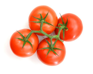 red ripe tomatoes isolated on white background
