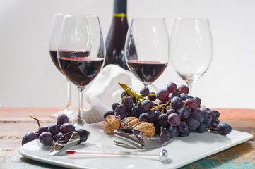 Professional red wine tasting event with high quality wine glasses and wine accessories