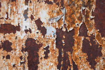 Background iron rusty artistic wall peeling paint.Grunge texture.Very graphic and edgy spray  on metal abstract .
