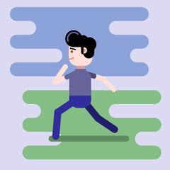 Fototapeta na wymiar Male in flat style - fast running man illustration in simple trendy style