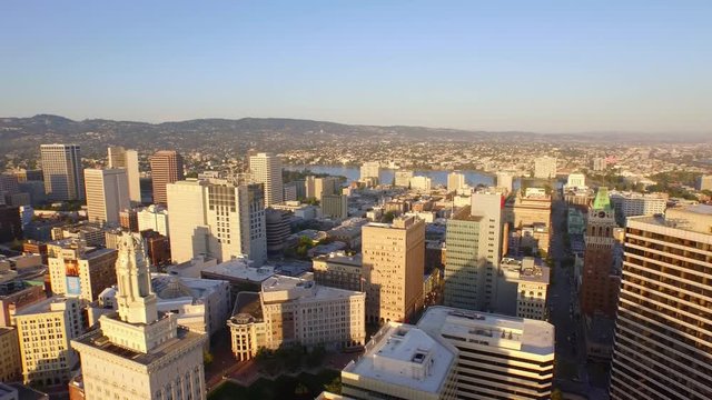 4k Oakland Aerial downtown 180 degree panning