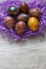 painted eggs on the table