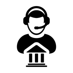 Service Icon Vector Bank Call Center Male Person Profile Avatar for Online Support for Customers with Headset in Glyph Pictogram Symbol illustration