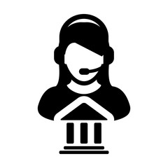 Service Icon Vector Bank Call Center Female Person Profile Avatar for Online Support for Customers with Headset in Glyph Pictogram Symbol illustration