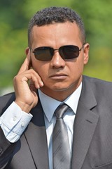 Unemotional Security Guard Spy Wearing Sunglasses