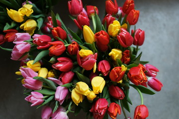 A huge bunch of colorful tulips.