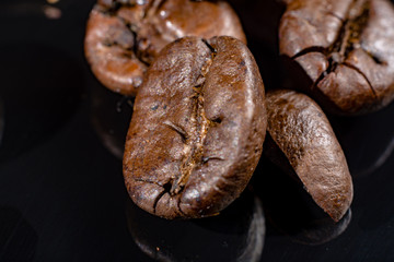 Macro collection, roasted black coffee beans close up