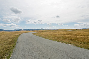 winding autumn road in the yellow box in Montenegro