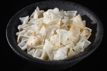 Macro collection, white sea salt pyramide flakes mixed with spices