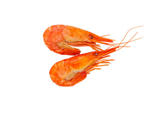 Shrimps boiled frozen on a white. Seafood. Cooked shrimp.  Prawns.