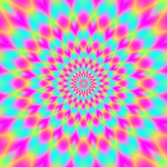 psychedelic round floral pattern background - pink, blue, cyan, yellow