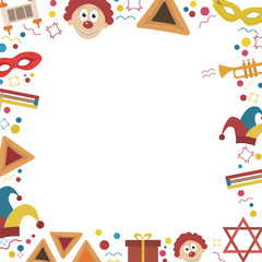 Frame with purim holiday flat design icons