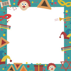 Frame with purim holiday flat design icons