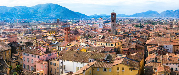 Landmarks of Italy - beautiful medieval town Lucca in Tuscany. City view from Guinigi tower