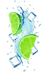 Lime splash and ice isolated