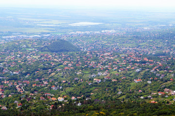 Panorama of the Hungarian city of Pécs from a bird's eye view