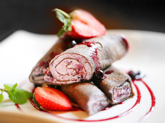 Macro photo of delicious pancakes with blueberries