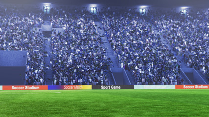 soccer field with lights and spectors panorama 3d rendering
