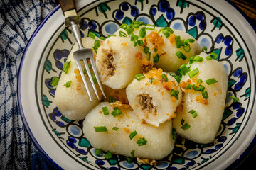 Potato dumplings stuffed with minced meat