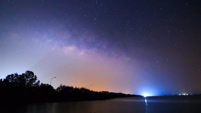 Time lapse of milky way at the lake before sunrise time