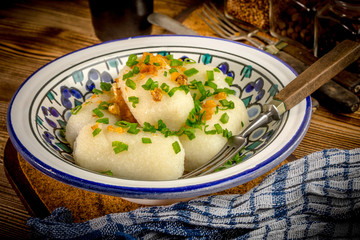 Potato dumplings stuffed with minced meat