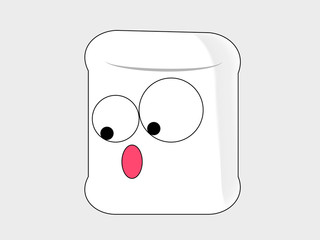 marshmallow cartoon with big surprise looks down on a white background