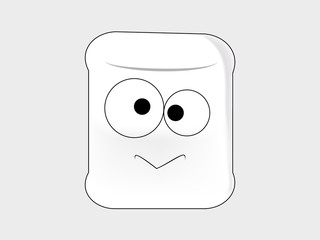 marshmallow cartoon with embarrassment on the face, on a white background