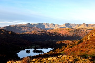 Sunlight on the Langdale fells