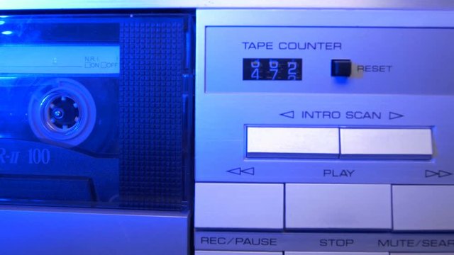 Audio Cassette in the Player. Close-up