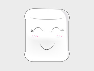 marshmallow cartoon with tenderness on the face on a white background