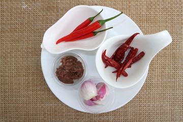 food , thai herbs and spices ,Thai spices ingredient for spicy food over wooden texture and background,