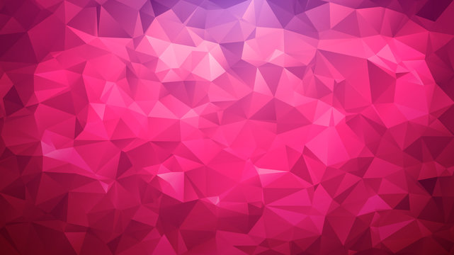 Abstract low poly background of triangles in Raspberry, multicolor colors. Substrate for design. 16:9