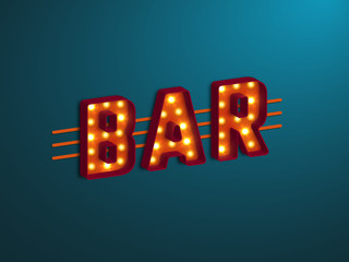 3d retro bar sign with electric bulb. Vector illustration.