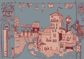 Vector city sketch, Malaga, Spain