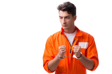 Handcuffed handsome businessman isolated on white background