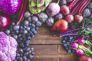 Background of purple vegetables and fruits
