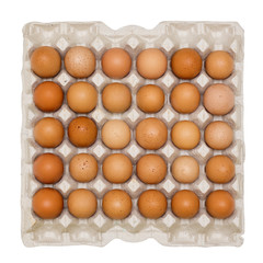 Brown Eggs in Cardboard Tray, Isolated on White Background